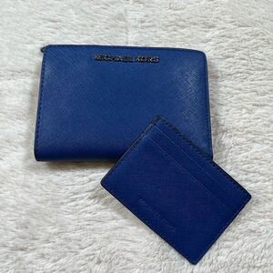 Michael Kors Ladies Fashion Leather Bifold Zip Coin Card Holder ID Wallet Blue